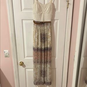 As U Wish Cream Ruched Maxi Sundress